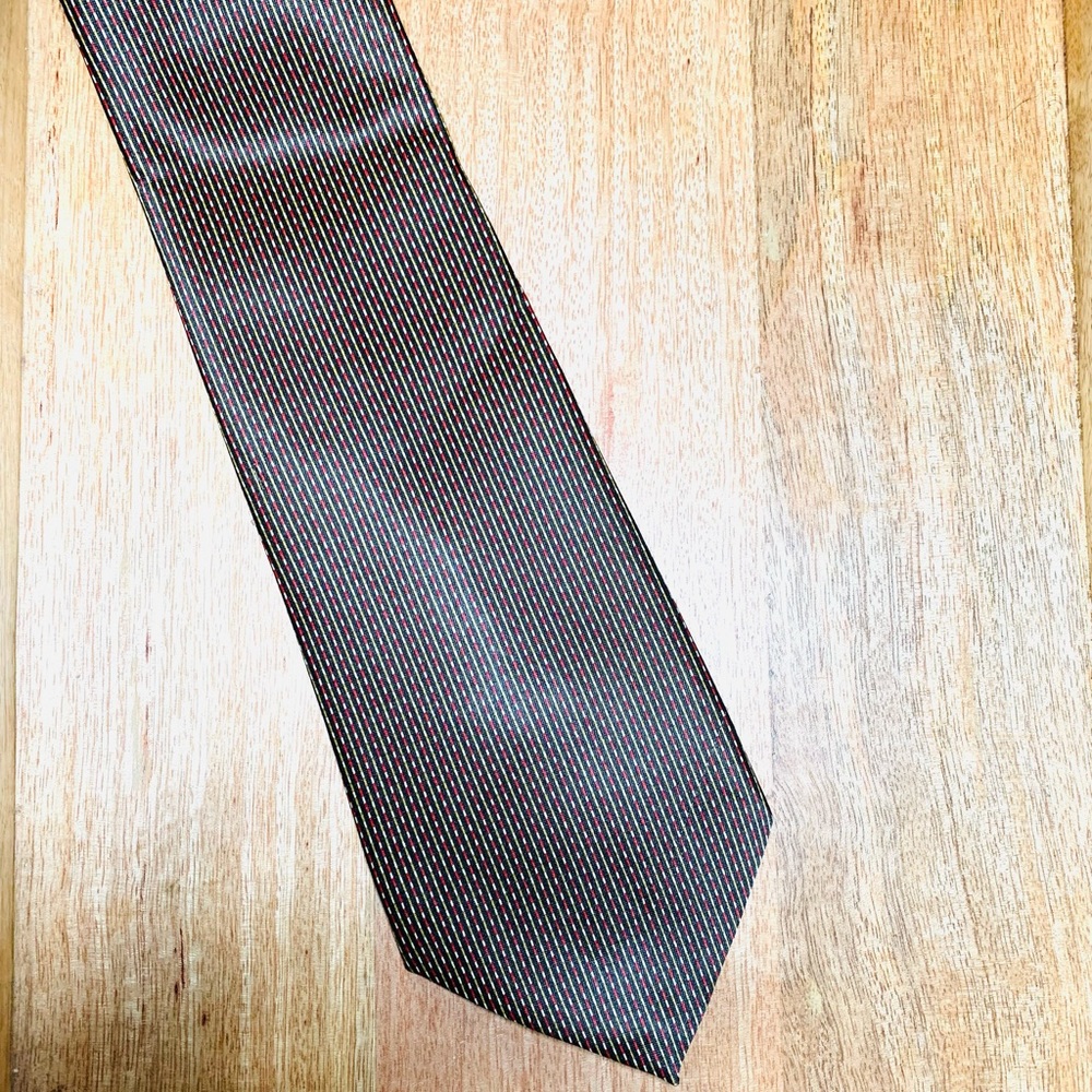 Sette & Bello Tie Red Gold And Gray Vertical Design Silt Tie 58 X 4